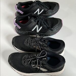 Brooks black and white knit /New Balance black and lavender sneakers